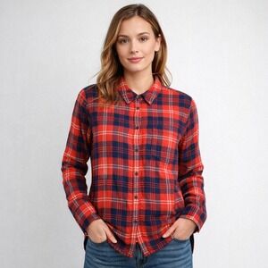 Madewell Red Navy Plaid Flannel Button Up Shirt Women Medium